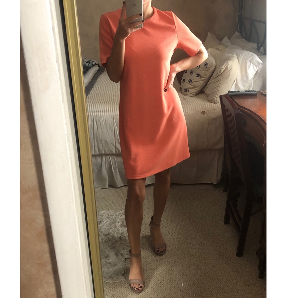 Coral Ribbed Mini Dress